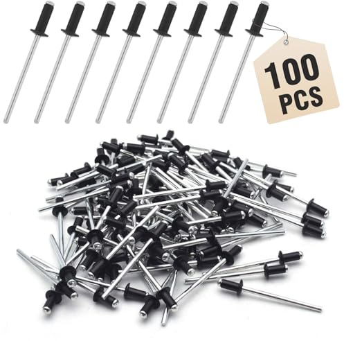 Spetsbst Aluminium blindnitar med stor fläns 100 stycken blindnitar aluminium nitar popnitar set 4,8 × 12 mm svart popnitar för byggnader fartyg bilar och möbler
