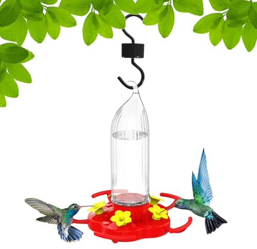 XIAOXIAOYU Alimentadores para Colibríes | Distribuidor Exterior Suspendable 470 ML | Decoración de Jardín con Gancho Anti-Fourmis 5 Boquillas para Amantes de Ornitología Interior Exterior