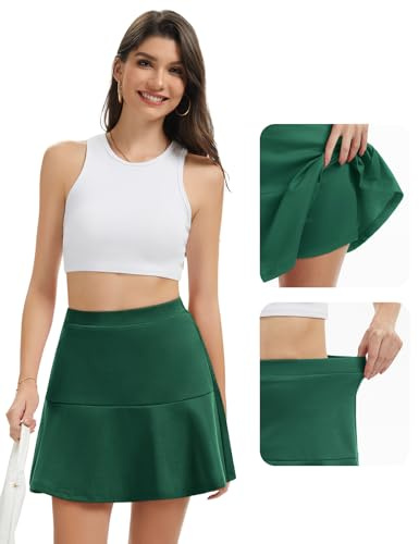 Bridesmay - Mini gonne casual da donna, a pieghe con balze, corte, a linea A, a vita alta, per pattinaggio, Y2K, gonne da festa, Verde, M
