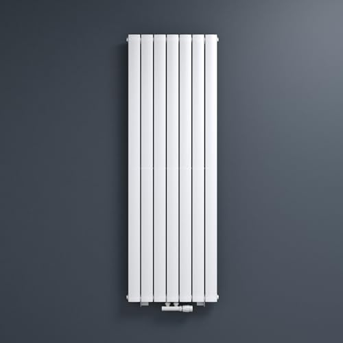Mai & Mai Radiatore da bagno piatto, 160 x 54 cm, in bianco, con attacco centrale, a pannello, verticale, per bagno, monostrato in acciaio
