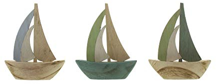 Frank Flectwaren, Boot AHOI, Dekofigur Innenbereich, Maritime Deko, Seegelboot, AHOI, im 3er Set je ca.10 x 12 cm