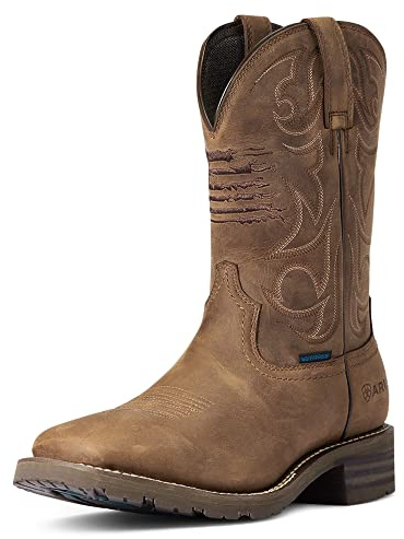 ARIAT Men's Hybrid Patriot Waterproof Western Boot, Distressed Brown, 8.5 UK
