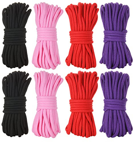 SENENQU Lot de 8 Corde en Coton Doux, 10 M / 7 MM Corde Souple Multifonctionnel Artisanale, Aucun Dommage pour la Peau, Corde Tressée Solide Coton épais, Noir, Rough, Rose, Violet