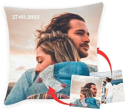 Wanapix | Cuscino Personalizzato con Foto e Testo | Scegli la taglia | Stampa su 2 Lati | Senza Margini | Rivestimento Rimovibile e Lavabile in Lavatrice