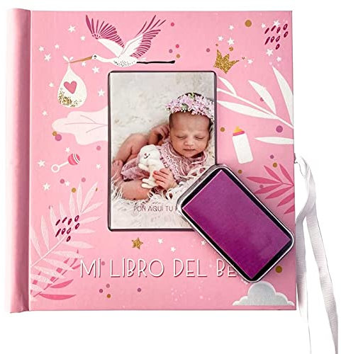 Acan Tradineur - Mi Libro del bebé con Almohadilla para Huellas, Tapa Dura, álbum de Recuerdos, Incluye Espacios para Fotos y Datos (Niña, 44 páginas, 28,5 x 27 cm)