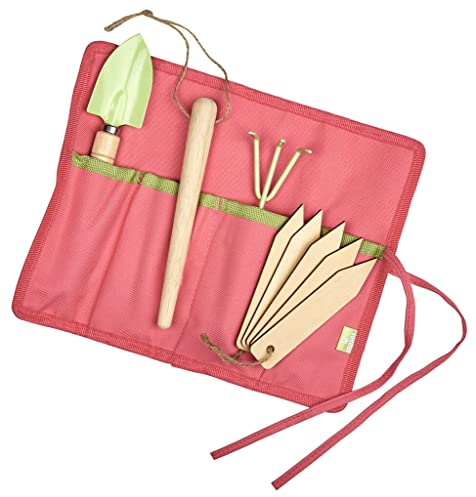 moses. Blatt & Blüte Gartenwerkzeug-Set mit Organizer, 9-teiliges Gartengeräte Set für Hobby Gärtner, schicke Gartentasche mit Harke, Schaufel, Pikierstab & 5 Pflanzenschildern