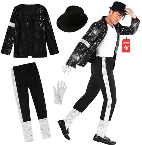 Morph – Jackson kostym Michael vuxen – MJ outfit – King Of Pop Handske – 90-tals maskeraddräkt – 80-tals maskeraddräkt herr XL