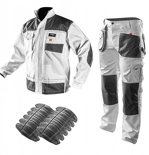 NEO TOOLS Pantalon de Travail Professionnel (Veste, genouillères) Blanc | Vêtement de Sécurité, Peintre, Taille S à XXL