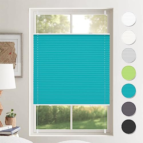 Plissee ohne Bohren Plissees Klemmfix Türkis 80x120cm(BxH) Jalousie Plisseerollo Blickdicht Fensterrollo innen ohne Bohren Sichtschutz & Sonnenschutz Rollos für Fenster ohne Bohren