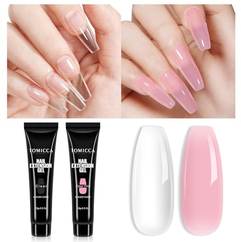 TOMICCA Set di 2 colori di gel acrilico per unghie chiare e rosa, estensore rapido in gel per unghie gel dall'aspetto naturale e duraturo per principianti e professionisti del settore