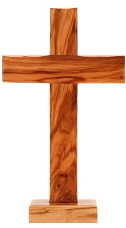 Spiretro Handgefertigtes Olivenholzkreuz aus Bethlehem – Wandbehang oder Tischaufsteller – 15,2 x 26 cm