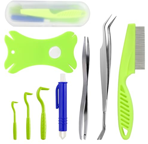 Nepfaivy Zeckenzange für Hunde Katze Mensch - 8er Set Zeckenzangen Hund mit 1 Zeckenkarte, 3 Zeckenhaken, 2 Zeckenzange Metall, 1 Zeckenpinzette, Einfacher Zeckenentferner für Kinder und Haustier