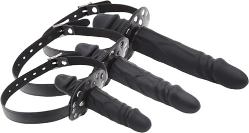 Bavaglio del Pene con Bavaglio Dildo, Gag a Sfera Regolabile, per la Bondage Dildos in Silicone Nero, Dildo Interno alla Bocca Imbracatura Bondage SM Giocattolo del Sesso per Erotico Coppia, L