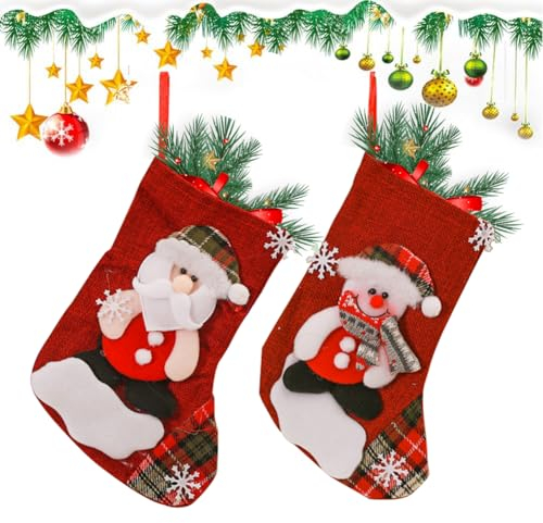 Weihnachtsstrümpfe, Weihnachtsstrumpf Geschenktüte, Mini Weihnachtsstrumpf, Kamin Weihnachtssocken, Weihnachtsstrumpf, Nikolausstrumpf, Nikolausstiefel zum Befüllen, Nikolausstiefel Socken, 2 Stück