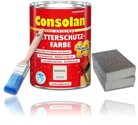 Consolan Kit de peinture de protection contre les intempéries 750 ml - Peinture pour bois - Protection durable - Blanc galet