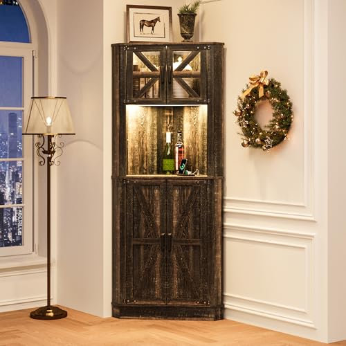 Lvifur Eck Küchenschrank mit Große Speicherkapazität,Buffetschrank mit 2 Türen,Vitrinenschrank mit LED-Beleuchtung,Platz sparen Sideboard für Küche Wohnzimmer Schlafzimmer