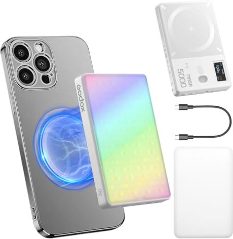 Godox MA5R - Luz de selfie de carga magnética para teléfonos, luz de relleno a todo color con 14 modos Fx, luz de video RGB CRI95+, CCT 1800K-10000K, compatible con APP/NFC, para TikTok/Vlog/llamadas