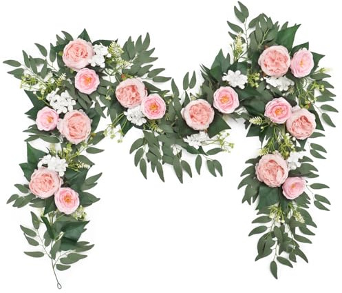SOMYTING 2 st konstgjord blomgirlang ros klätterväxt hängande girlang med falsk ros blomma vinstockar eukalyptusblad grönska för bröllopsbord bakgrund fest bordsuppsats dekor (ljusrosa)