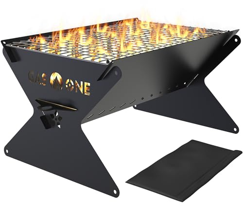 GasOne 15” Portable Charcoal Grill – Foldable BBQ Grill – Camping Grills for Backyard, Bonfire, Patio – Heavy-Duty Portable Fire Pit – Camp Cooking Gear