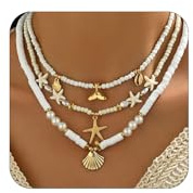 haolry Shell Seashell Necklace for Women Adjustable Gold-Tone Boho Beach starfish Jewelry Layered Summer Charm,Ivory
