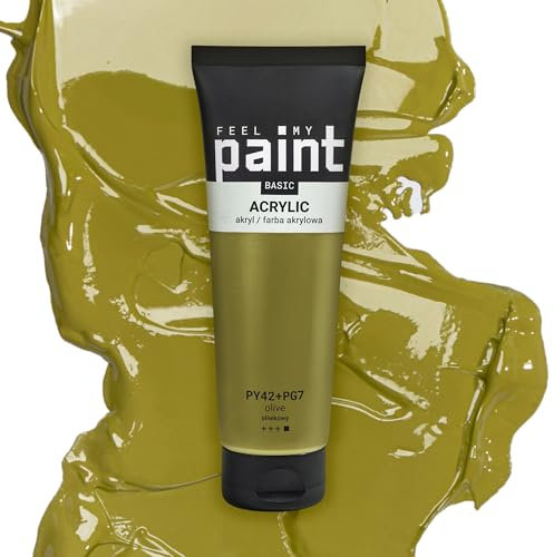 FeelMyPaint Acrylfarbe Olivgrün (Olive) – 120 ml hochpigmentierte Künstlerfarbe zum Malen auf Leinwand, Papier, Stoff, Holz, Glas, Keramik, Metall, Stein