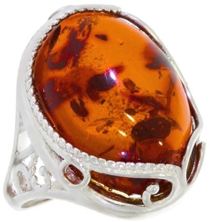 Artipol Bague fabr.européenne style français. Argent rhodié Ambre naturelle - modèle 5011-B, taille 64