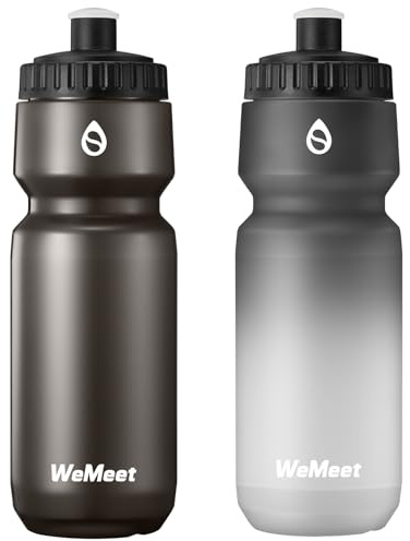 WEMEET Leak Proof Bicycle Water Bottle, 2-Pack Bike Water Bottle, BPA Free, Cycling & Sport Squeeze, with Capacity Scale, for Riding, Gym (Black & Black White, 700ml)