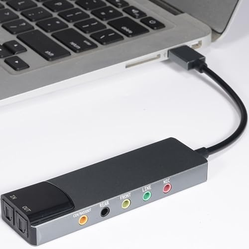 GOWENIC Scheda Audio USB 7.1, Scheda Audio Esterna USB con SPDIF, Uscita 7.1/5.1/stereo, Ingressi AUX/linea/microfono da 3,5 Mm, per PC Portatile