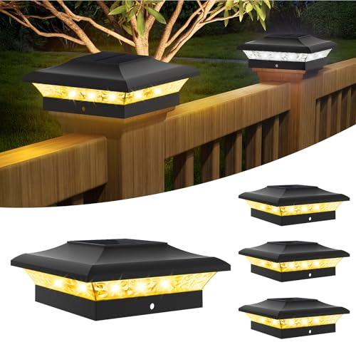 T-SUNUS Luces Solares para Poste Exterior, Farola Solar de Poste 9x9 10x10, Lámparas para Postes Exterior IP65 Resistente para Vallas Madera Plataformas Jardin, 4 Piezas (3000K/6000K)