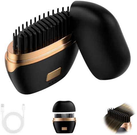 LOPHE Spazzola Lisciante Portatile, Mini Piastra per Capelli Ceramica, 3 Temperature(140-180℃), Riscaldamento Rapido e Ricarica, Adatta per Capelli Fini e Morbidi(Nero-B)