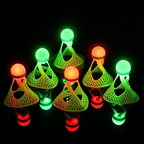 Lot de 6 volants lumineux - Balles de badminton à LED - Pour l'entraînement, le vent - En nylon - Pour les activités nocturnes de plein air - Idéal pour les débutants, la famille et les jeux de