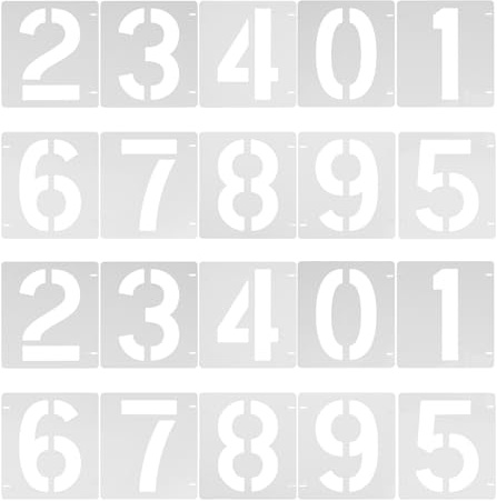 VINTORKY 20 plantillas numéricas para pintar - Juego reutilizable de 10 cm (0-9) - Plantillas para pintura en aerosol - Kit de dibujo numérico para letreros de direcciones en bordillos de hormigón