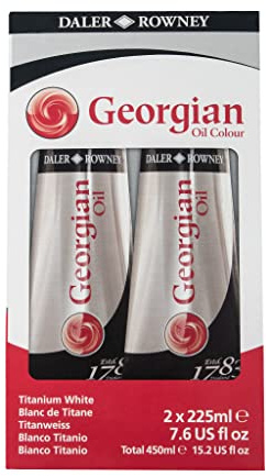 Daler-Rowney Georgian Oil Paint, Aluminium Tube, 7.61oz - 225 ml, Cardboard Box, Titanium White Twin Pack Set, 2pcs