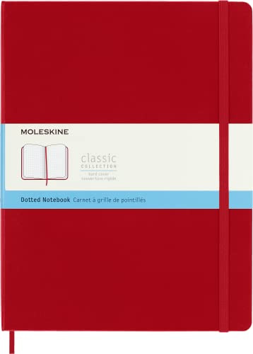 Moleskine Classic Dotted Paper Notebook, Hard Cover and Elastic Closure Journal, Color Scarlet Red, Size Extra Large 19 x 25 cm, 192 Pages