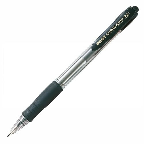Pilot Super Grip Retractable Ballpoint Pen - Black, Medium, Refillable, 1.0mm tip, Rubber Grip, Unisex, WRITING_INSTRUMENT