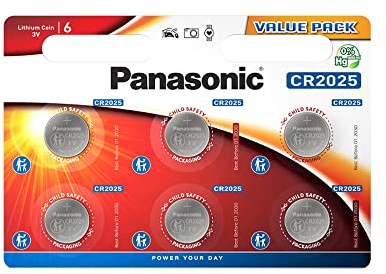 Panasonic CR2025, Batteria al litio, 3V, Confezione di 6 batterie