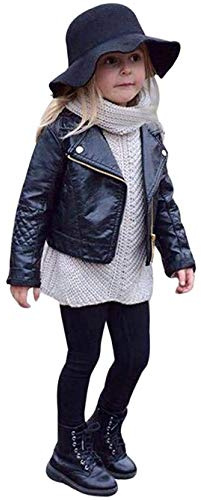 Toddler Boys Girls Motorcycle Faux Leather Jackets Coat Winter Outwear for 1-5Y (Black, 5T)