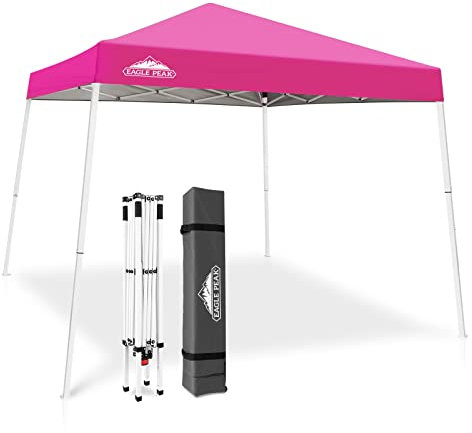 EAGLE PEAK Pop-up tonnelle de Jardin Pliable 3m x 3m, Tente Pliante Pieds inclinés réglables Gazebo auvent pour Camping Plage Festival (Couleur Rose)