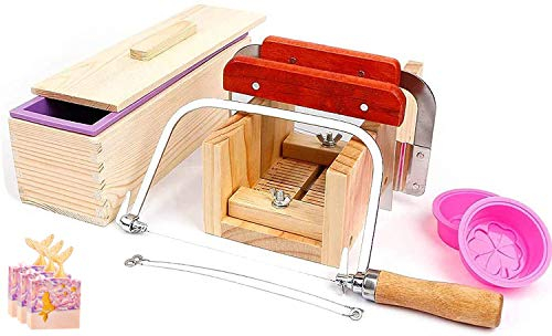 RAIN QUEEN Stampo per sapone Scatola in Legno Rettangolare con Coperchio Stampo in Silicone Taglierina Affettatrice Lama Taglio Sapone Strumento di Produzione Fatto a Mano Sapone Fai Da Te Regolabile