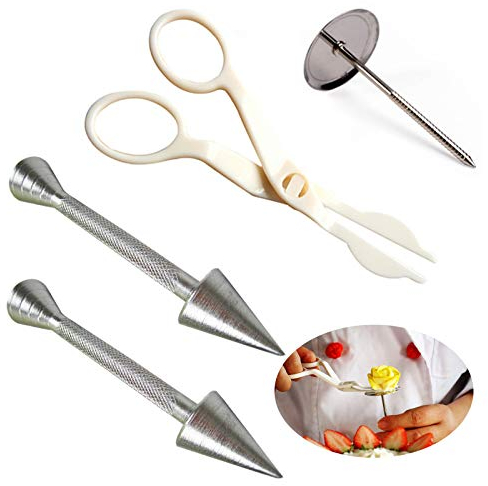 4 Pz Aghi Di Fiori Per Torta Sollevatori Fiori Per Torte Set Per Unghie Con Fiori Di Glassa Non Tossico, Per Artigianato, Decorazione Di Torte, Famiglie, Ristoranti, Hotel, Pasticcerie—Argento + Kaki