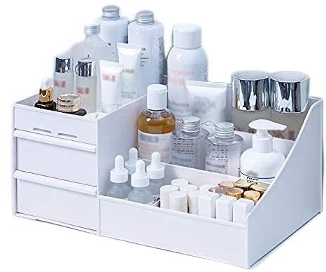 Vocole Makeup Organiser, Offices Desktop Multi-function Organizer, Cosmetic Storage Box with Drawers, for Dresser, Bedroom, Bathroom, White 28.5x17.5x12.5cm