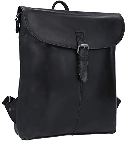 Gusti Leder Rucksack für Damen und Herren – Kieran Laptop Rucksack Damen Leder, Laptoptasche Leder Herren, Echtes Ziegenleder Tasche mit Schnappverschluss und Geräumigem Innenraum, 11L Schwarz