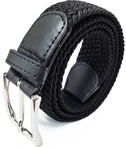 Glamexx24 elastiskt bälte unisex, flätat stretchbälte för kvinnor och män, steglöst justerbart tygbälte utan hål, flätat bälte för jeans och fritidsbyxor (bredd: 3,5 cm), svart, 90 cm