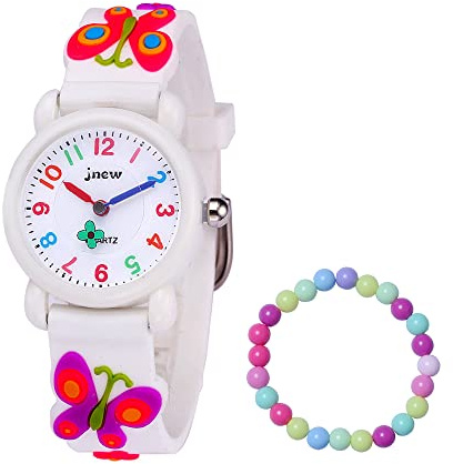 MUXIJIA Orologio Bambina, 3ATM/30M Impermeabile Quarzo Orologio da Polso con 3D Cartone Animato Farfalla Cinturino in Silicone per Ragazze da 3-10 Anni (Bianco)