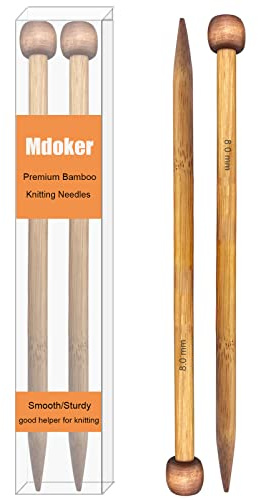Mdoker Bamboo Knitting Needle Straight Single Pointed Sweater Knitting Needles 10-inch Length for Handmade DIY Knitting Projects,Size US 11(8mm)