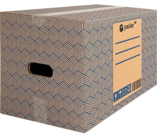 packer PRO Pack 10 Cajas Carton para Mudanzas y Almacenaje Ultra Resistentes con Asas, 50x30x30cm