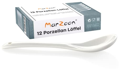 Marzoon Porzellan Eierlöffel Set – 12 Stück Weiß – Elegante Allrounder für Genießer - Vielseitige Diplöffel für Eier, Dips, Kaffee, Tee & Dessert