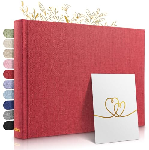 Zeitloos Fotoalbum zum Einkleben - Platz für 150 Fotos - echtes Leinen - Fotobuch 21 x 28 cm in Rot - 50 weiße Seiten - Fotoalben sind das perfekte Geschenk.