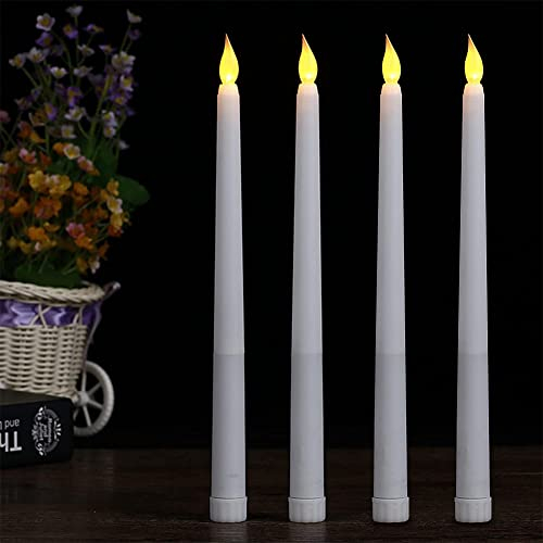 KARELLS Candele Coniche Senza Fiamma, Candele senza fiamma, 4 Pezzi, Senza Fiamma Tremolante, Alimentate a Batteria Per Casa, Matrimonio, Data, Decorazione, Altezza 28 cm, Bianco