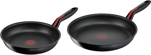 Lagostina Linea Rossa Bis Non-Stick Frying Pans Ø 24 and 28 cm Diameter, Gas Induction and Oven, Scratch-Resistant, Thermosignal Cooking Indicator, Stainless Steel and Aluminium Base, Non-Slip Handle